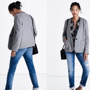Gray Wool-Blend Boyfriend Blazer Jacket - Women